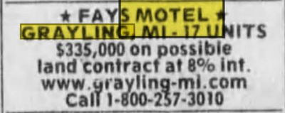 Fays Motel (Grayling Extended Stay) - Sep 1998 Ad (newer photo)